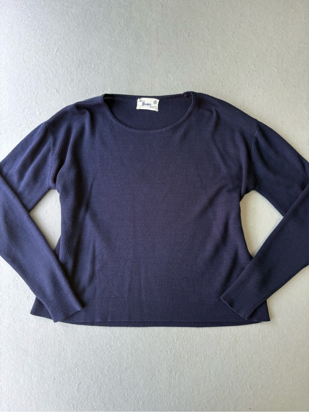 Vintage Deans of Scotland Hand Frame Knitted Navy Ribbed Crewneck Sweater Sz L